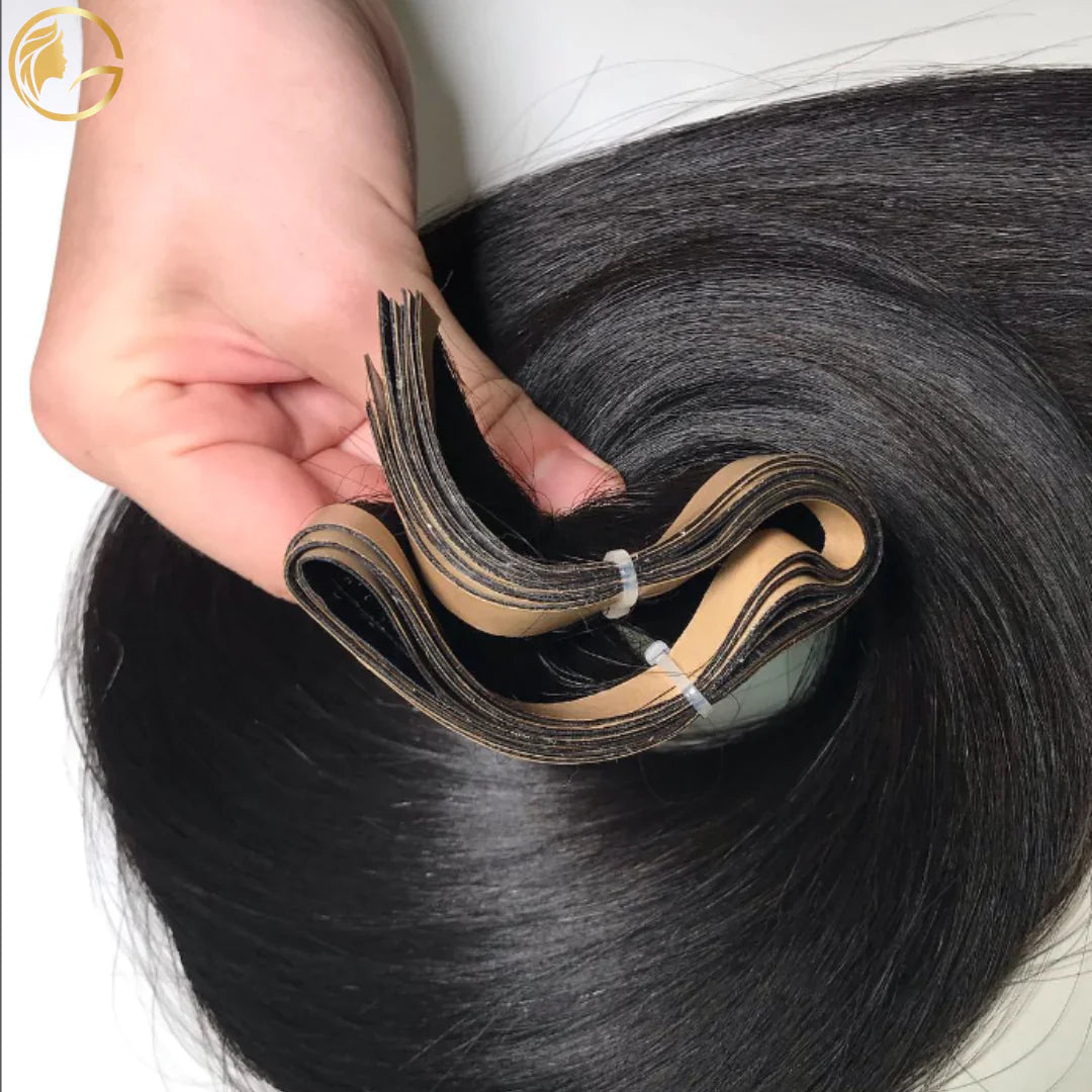 Long Tape Hair Extensions - 100% Human Hair Straight, #1 Jet Black Color (2 Lines, 50 Grams/ Line 32 Inch Witdth, Total 100 Grams)