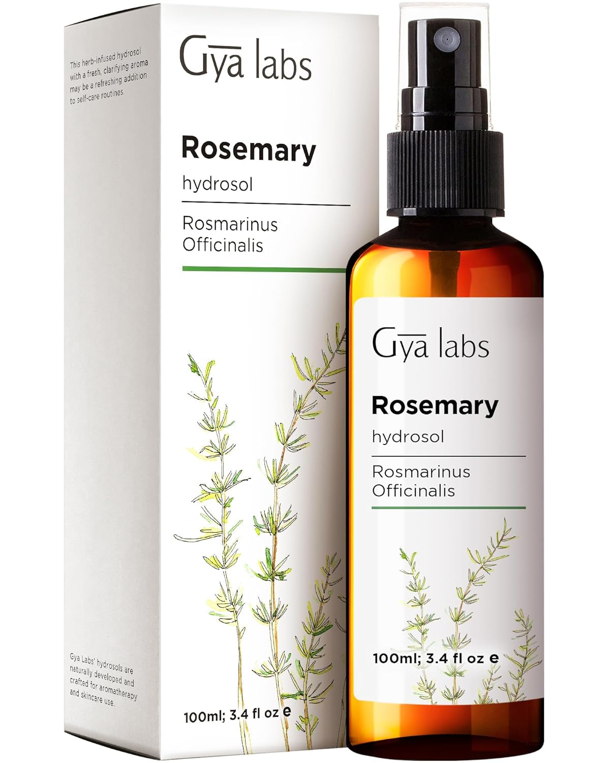 Rosemary Hydrosol for Hair, 100% Pure Natural Rosemary Hair Spray, Face Mist for Skin, Room & Body Spray (3.4 Fl Oz)