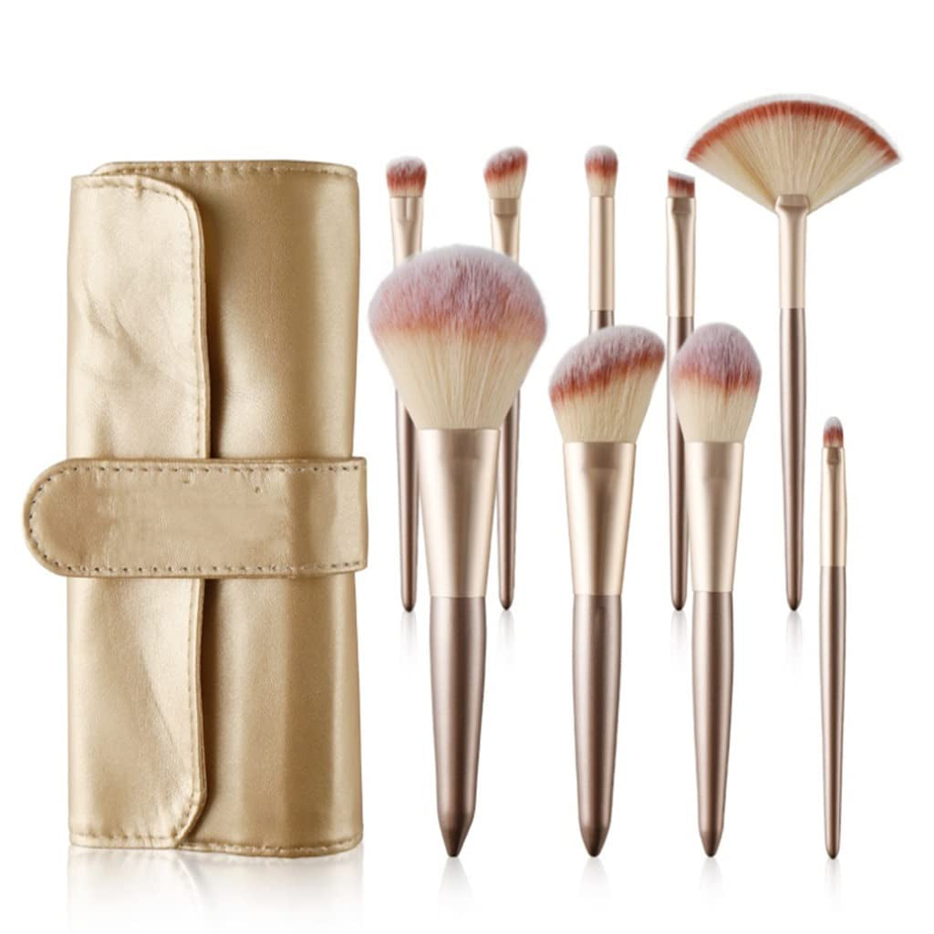 9Pcs Makeup Brushes Set for Cosmetic Foundation Powder Blush Eyeshadow Blending Make up Brush(1,D)