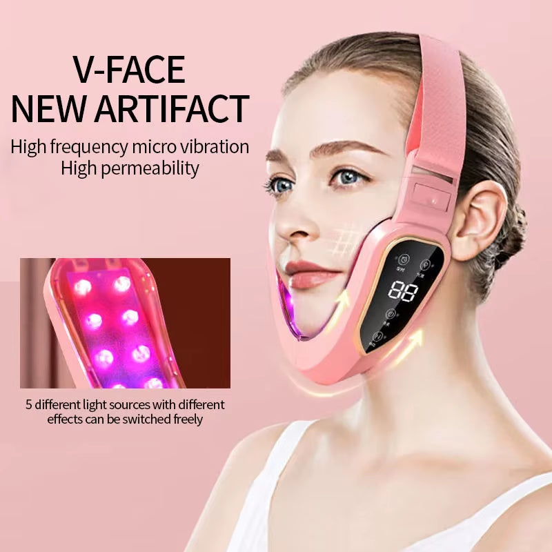 LED Photon Therapy Facial Slimming Vibration Massager Facial Lifting Device Facial Heated Double Chin V Face Vibration Massager