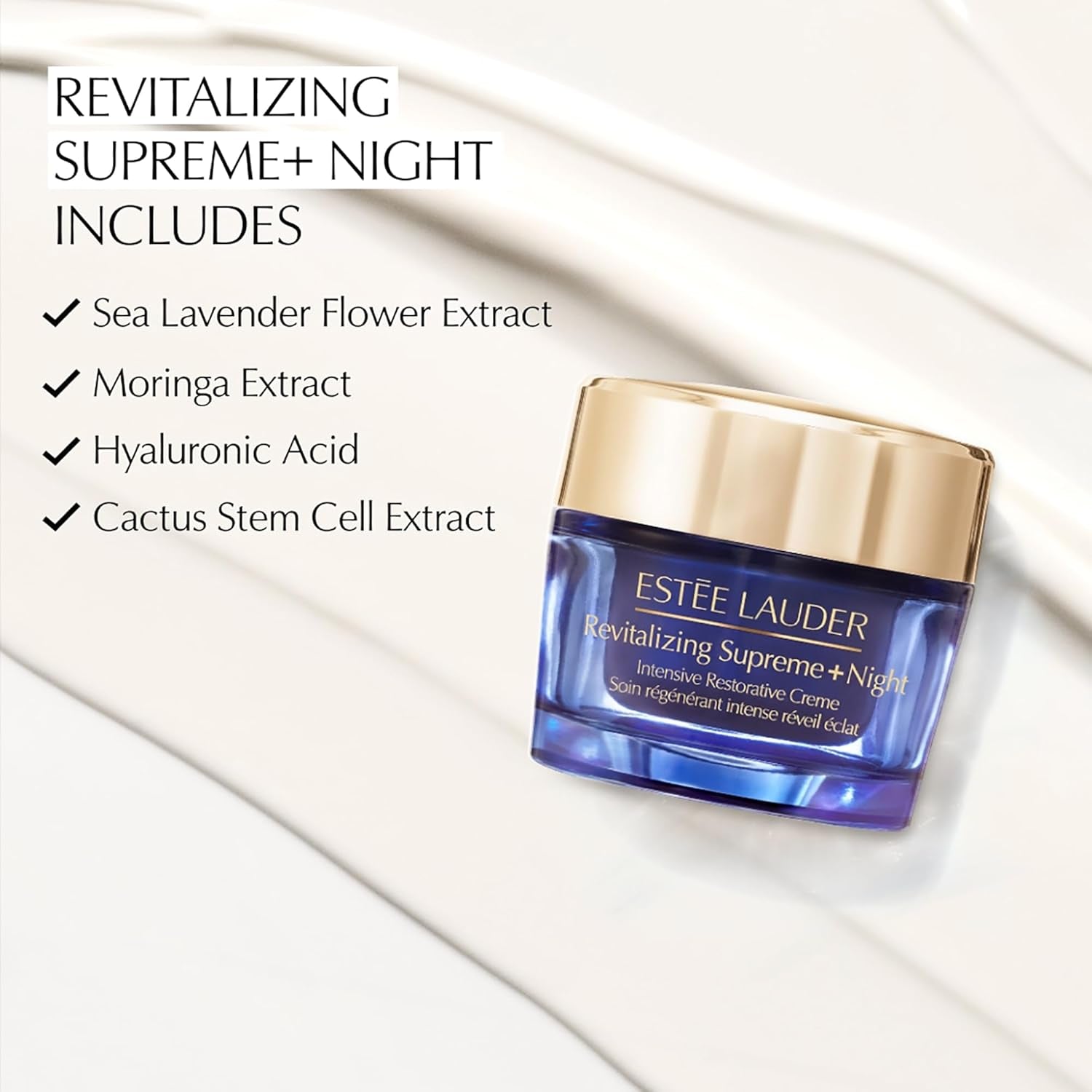 Revitalizing Supreme+ Night Intensive Restorative Anti-Aging Cream Moisturizer with Hyaluronic Acid, 1.7 Ounce