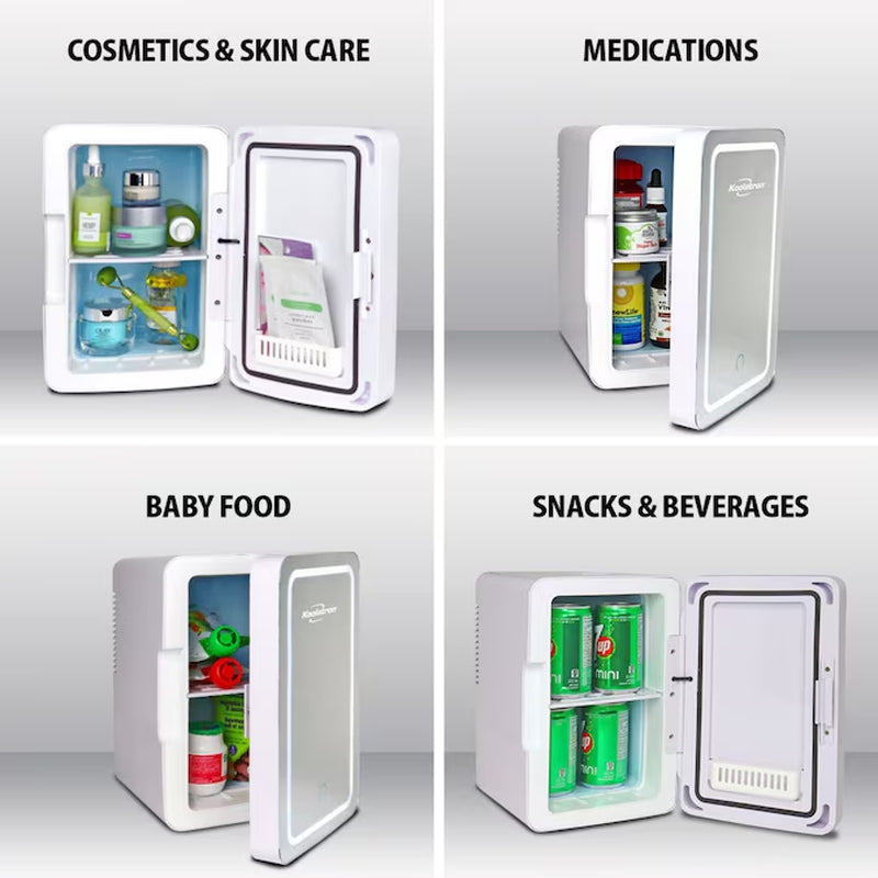 6L Cosmetics Fridge W/ Lighted Makeup Mirror 0.21-Cu. Feet Mini Fridge ( White, Silver )