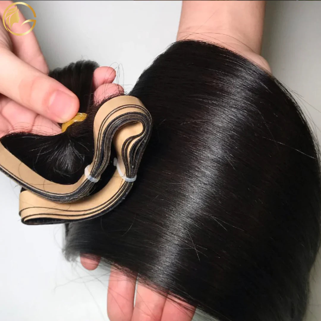 Long Tape Hair Extensions - 100% Human Hair Straight, #1 Jet Black Color (2 Lines, 50 Grams/ Line 32 Inch Witdth, Total 100 Grams)