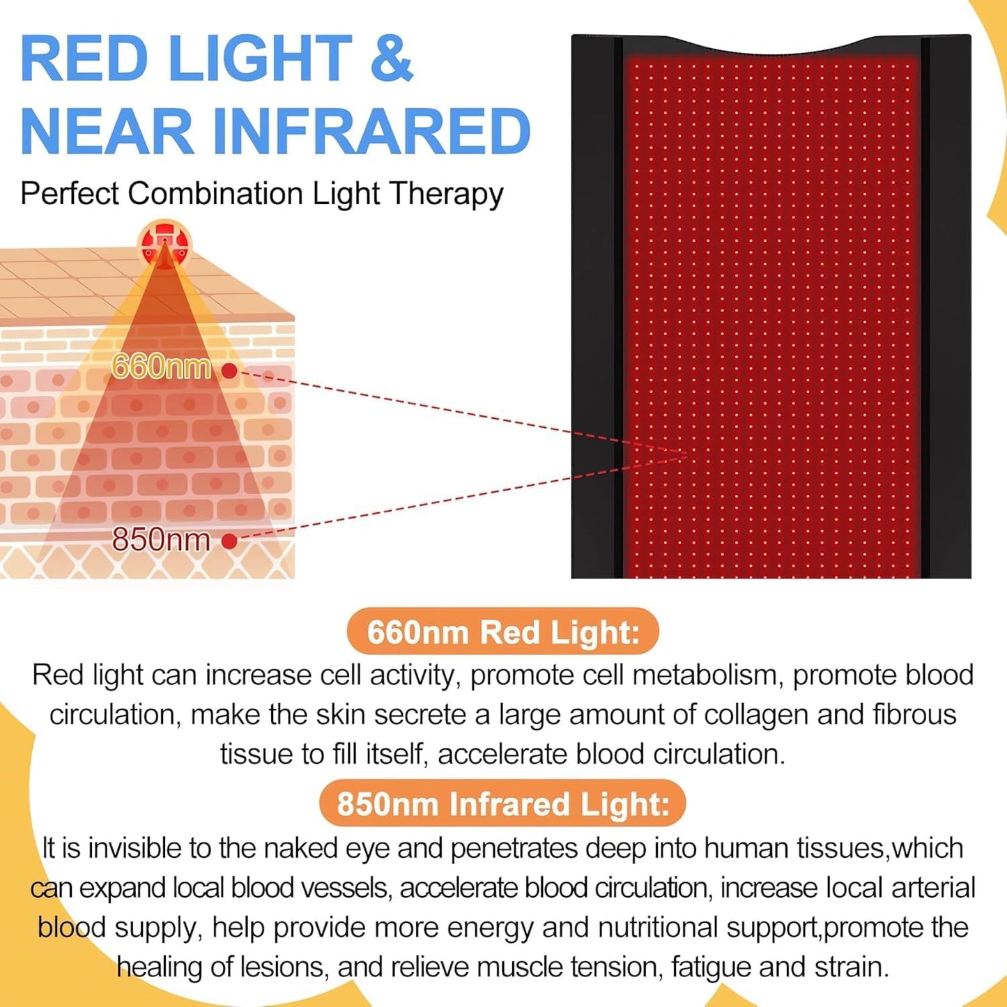 2025 New 3100Pcs Dual Wavelength LED Beads 660Nm&850Nm Red Light Therapy Mat Full Body Used to Relieve Pain 71''X 33''（Black）