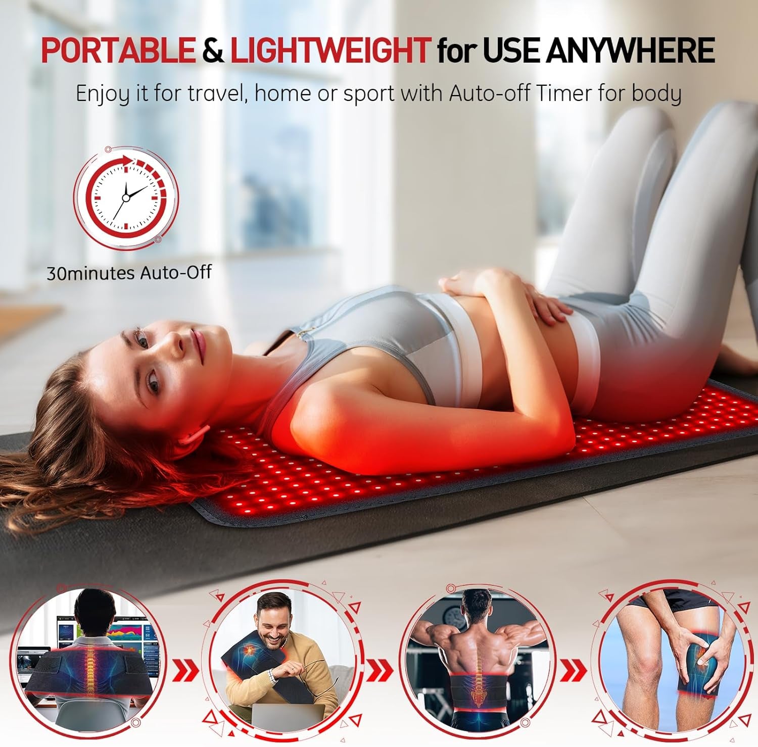 Red Light Therapy Mat, 360PCS Large Red Light Therapy Pad for Body with 660Nm 850Nm near Infrared Light Redlight Therapy Devices Mats Belt for Back Waist Shoulder Discomfort with Timer Pulse