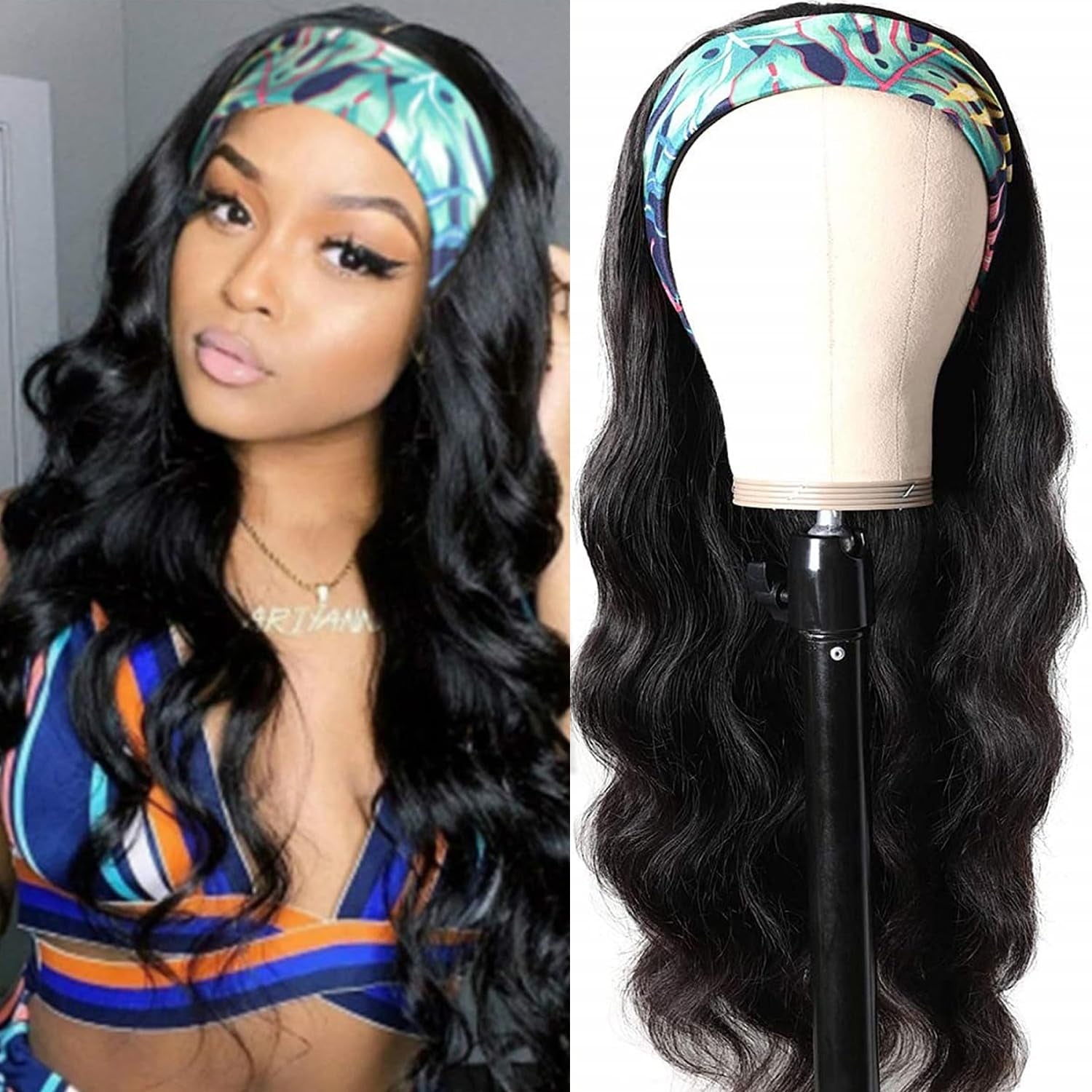 Body Wave Headband Wig Human Hair for Black Women 22 Inch None Lace Front Wig Human Hair Wear and Go Glueless Wigs Machine Made Brazilian Virgin Body Wave Human Hair Wigs Natural Color