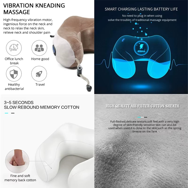 Multifunctional Portable U Shaped Electric Neck Massager Pillow Shoulder Cervical Outdoor Home Car Relaxing Massager