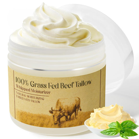 Beef Tallow for Skin, Tallow Face Moisturizer, Beef Tallow, 100% Unscented Organic Grass Fed Finished Whipped Tallow Face Cream Moisturizer Balm, Beef Tallow Skin Care