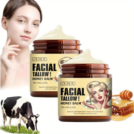 Whipped Beef Tallow and Honey Balm, Grass Fed Grass Finished Face Cream, Tallow Face Moisturizer, Purpose Tallow Balm, Beef Tallow All Purpose Balm, Body Cream (2Pcs)