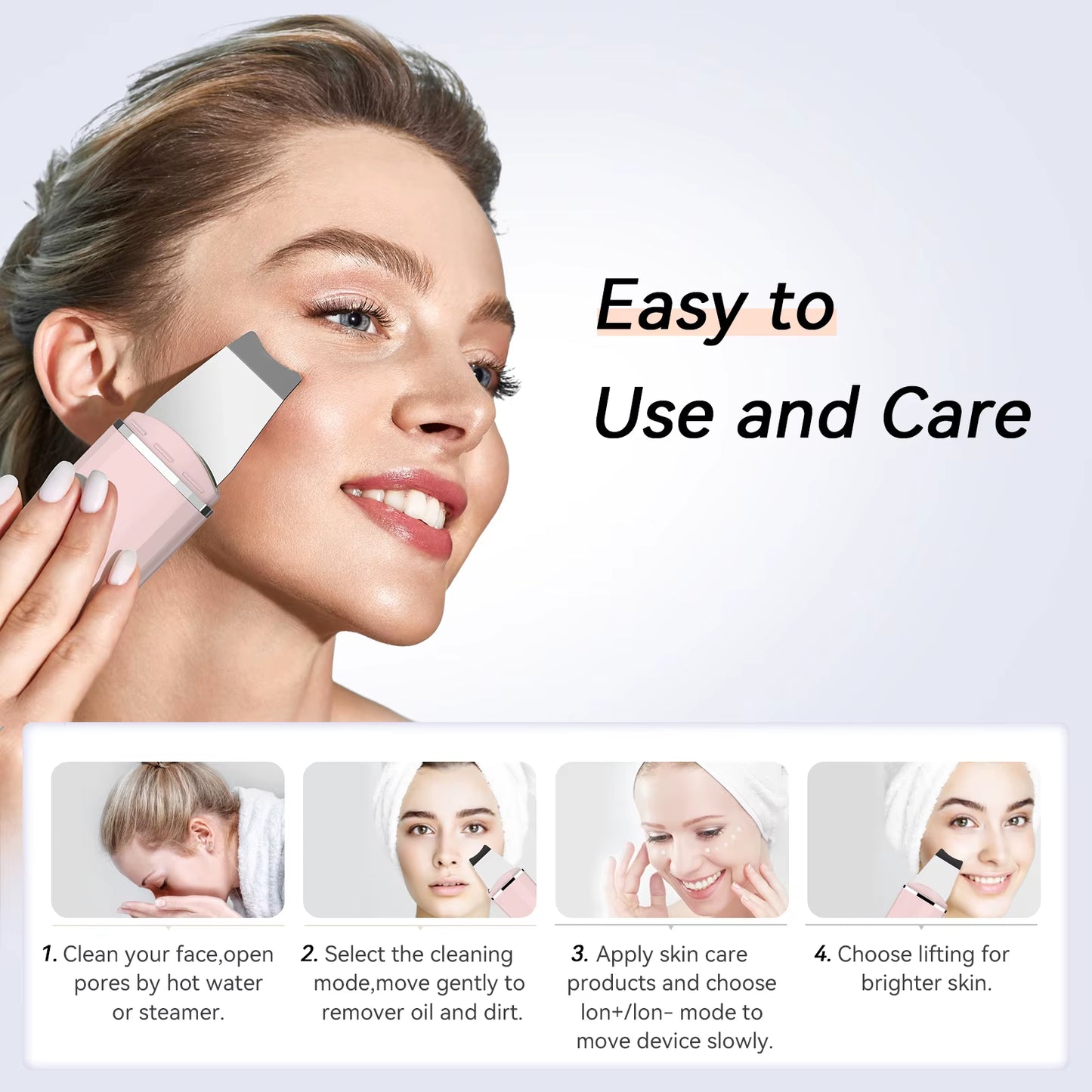 Ultrasonic Skin Scrubber Deep Cleaning Limpieza Facial Pore Spatula EMS Facial Lifting Ultrasonic Peeling Skin Care Tool