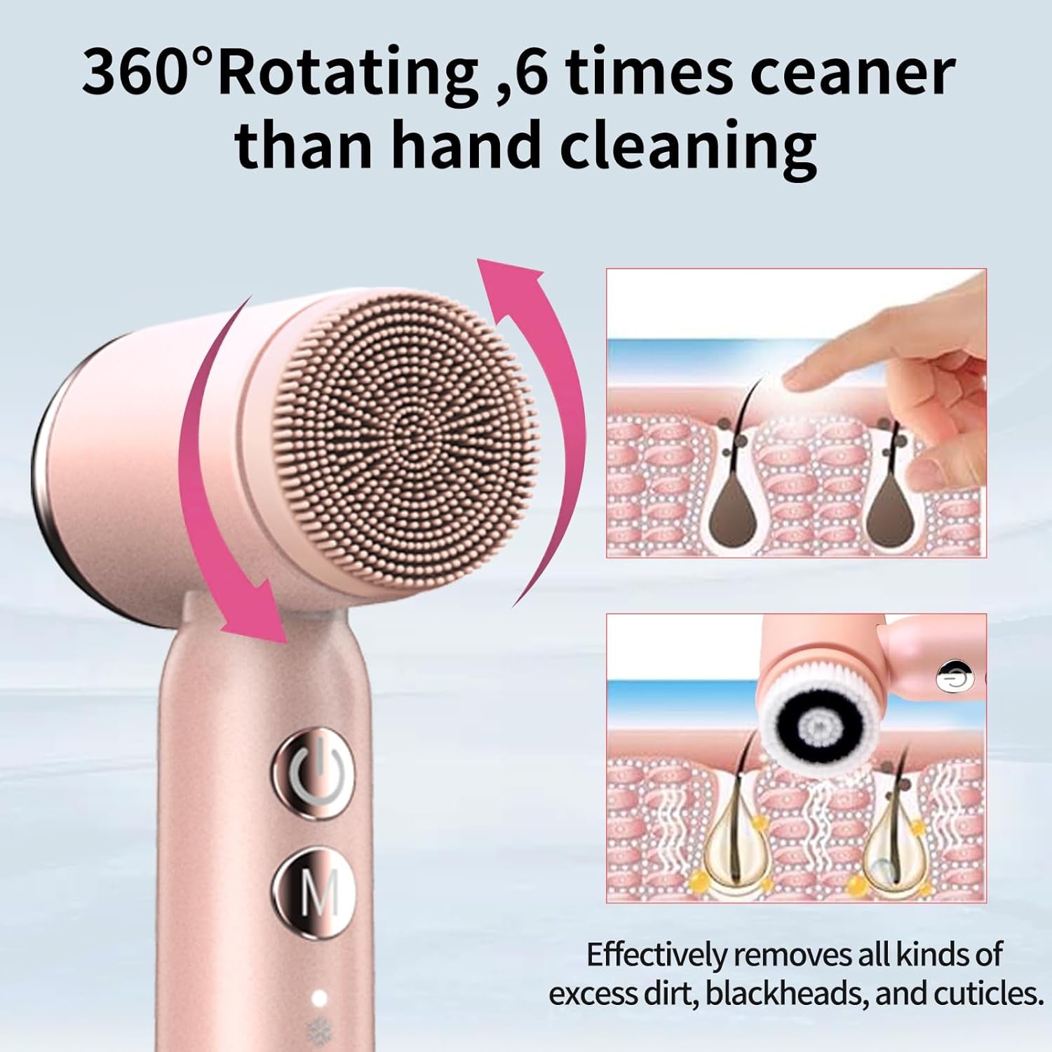 Electric Facial Cleansing Brush,8-In-1 Face Cleansing Brush with Hot & Cold Compress, 6 Brush Heads, 3 Spin Speeds, Waterproof Face Scrubber for Exfoliating, Deep Cleansing,Massaging (Pink)