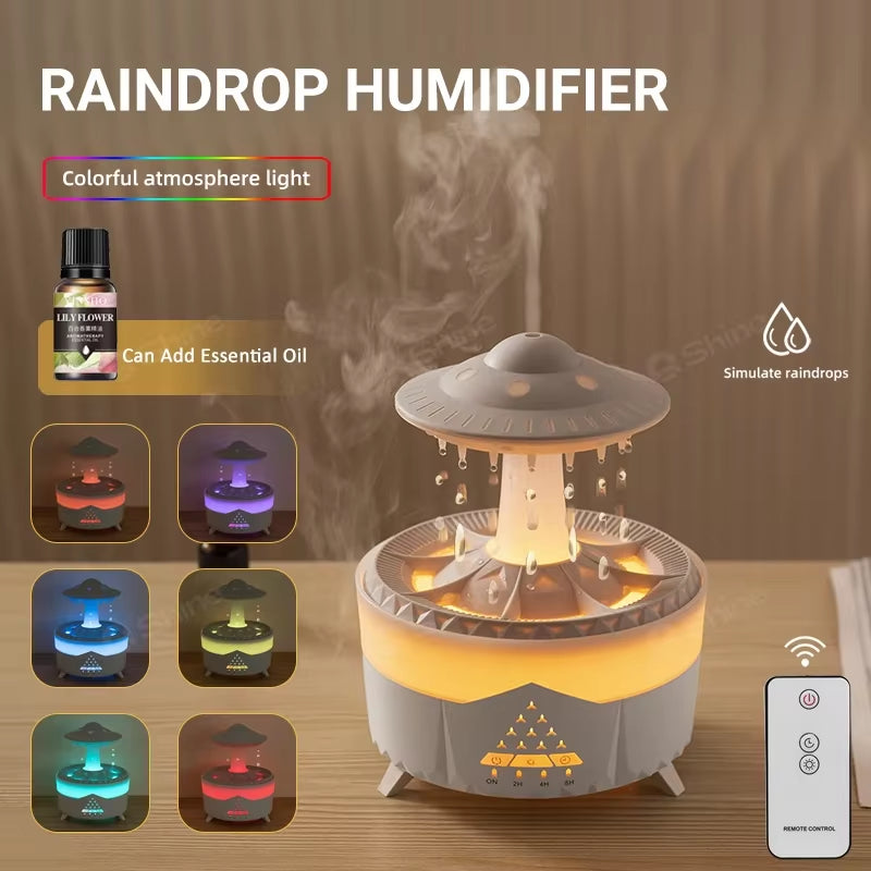 Rain Cloud Humidifier Water Drip with Remote Raindrop Humidifier Rain Cloud Diffuser Mushroon Air Humidifier with Rain Lamp