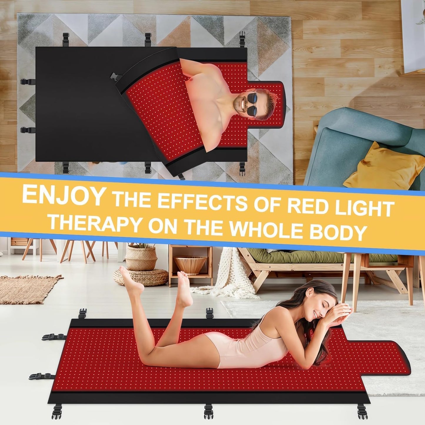 2025 New 3100Pcs Dual Wavelength LED Beads 660Nm&850Nm Red Light Therapy Mat Full Body Used to Relieve Pain 71''X 33''（Black）