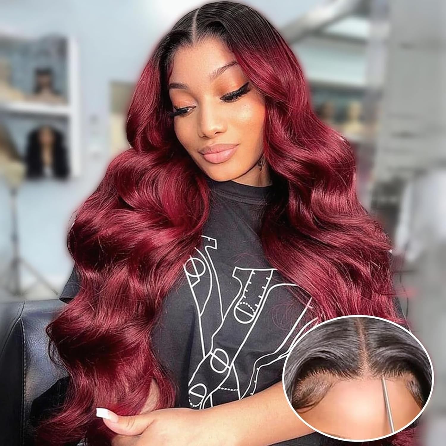 Human Hair Wig 5X5 Omber Burgundy 99J Body Wave Lace Front Wigs Human Hair Burgundy Human Hair Wig 200% Density 99J Body Wave HD Lace Front Wigs Human Hair