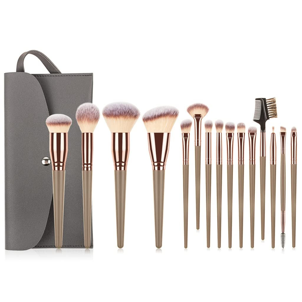 16Pcs Professional Makeup Brushes Set Bag Foundation Eyelash Eyebrow Eyeshadow Cosmetic Make up Tool(16Pcs,Coffee)