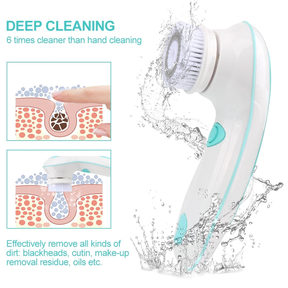 Facial Cleansing Brush Electric Face Brush Scrubber for Exfoliating with 4 Cleanser Heads, 2 Speeds