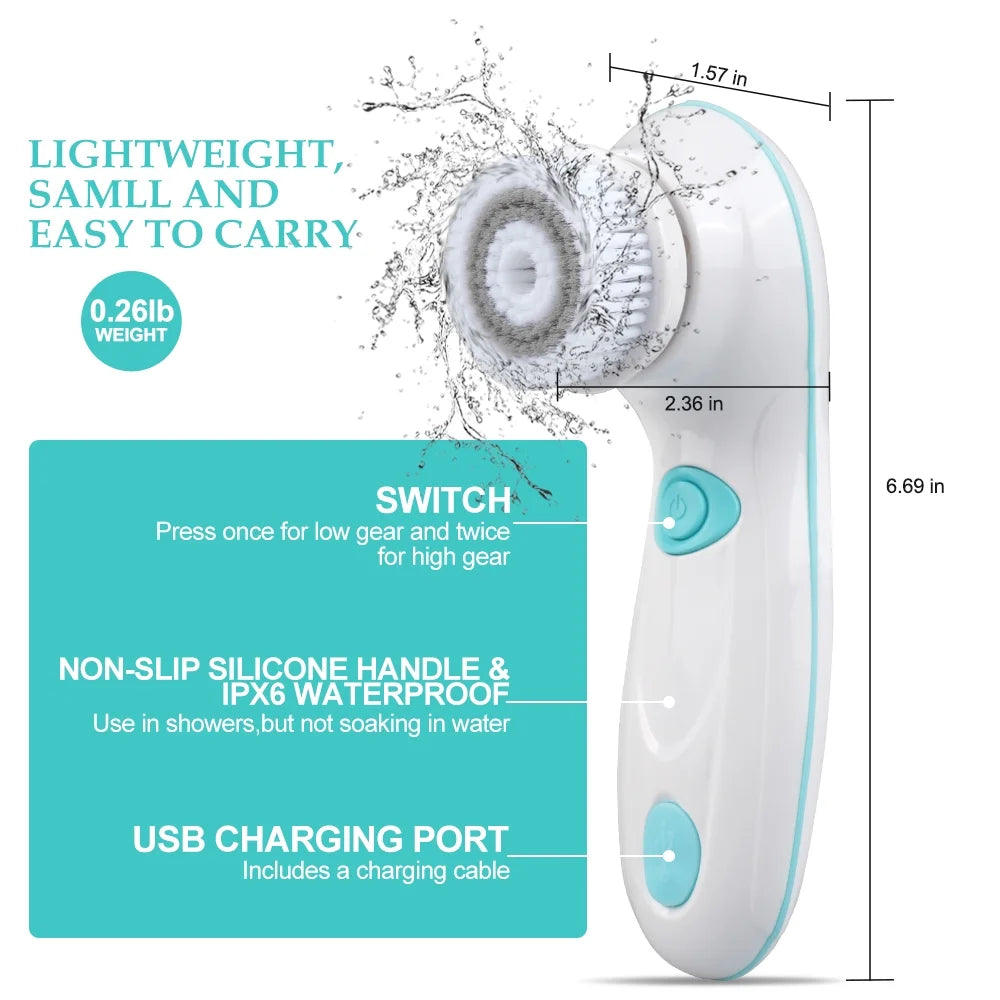 Facial Cleansing Brush Electric Face Brush Scrubber for Exfoliating with 4 Cleanser Heads, 2 Speeds