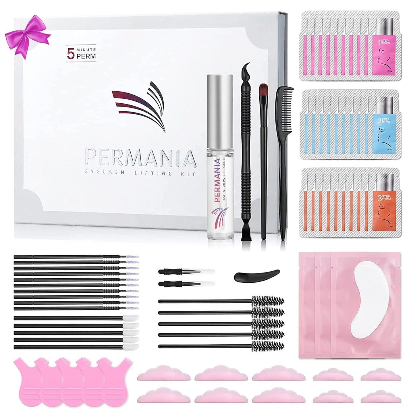 Lash Lift Kit, Lash Perm Kit, Fast Eyelash Lifting 5 Minutes DIY at Home with Strong Glue Disposable Sachet Lash Lifting Kit Last 6 Weeks (30Pcs）