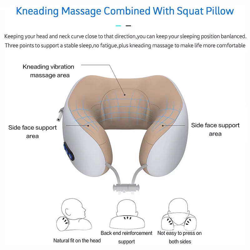 Multifunctional Portable U Shaped Electric Neck Massager Pillow Shoulder Cervical Outdoor Home Car Relaxing Massager