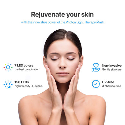 LED Light Therapy Luma Mask, 7 Advanced Lights Therapy, Timer, Remote Control, Anti-Aging, All Skin Types