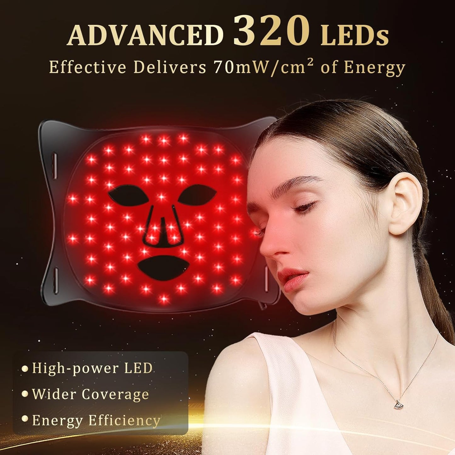 Red Light Therapy for Face, LED Face Mask Light Therapy, Red Light Therapy Mask for Acne, Wrinkles and Skin Rejuvenation, 320 Leds, 3 Modes, 10-Min Auto Off, Eye Protection Included