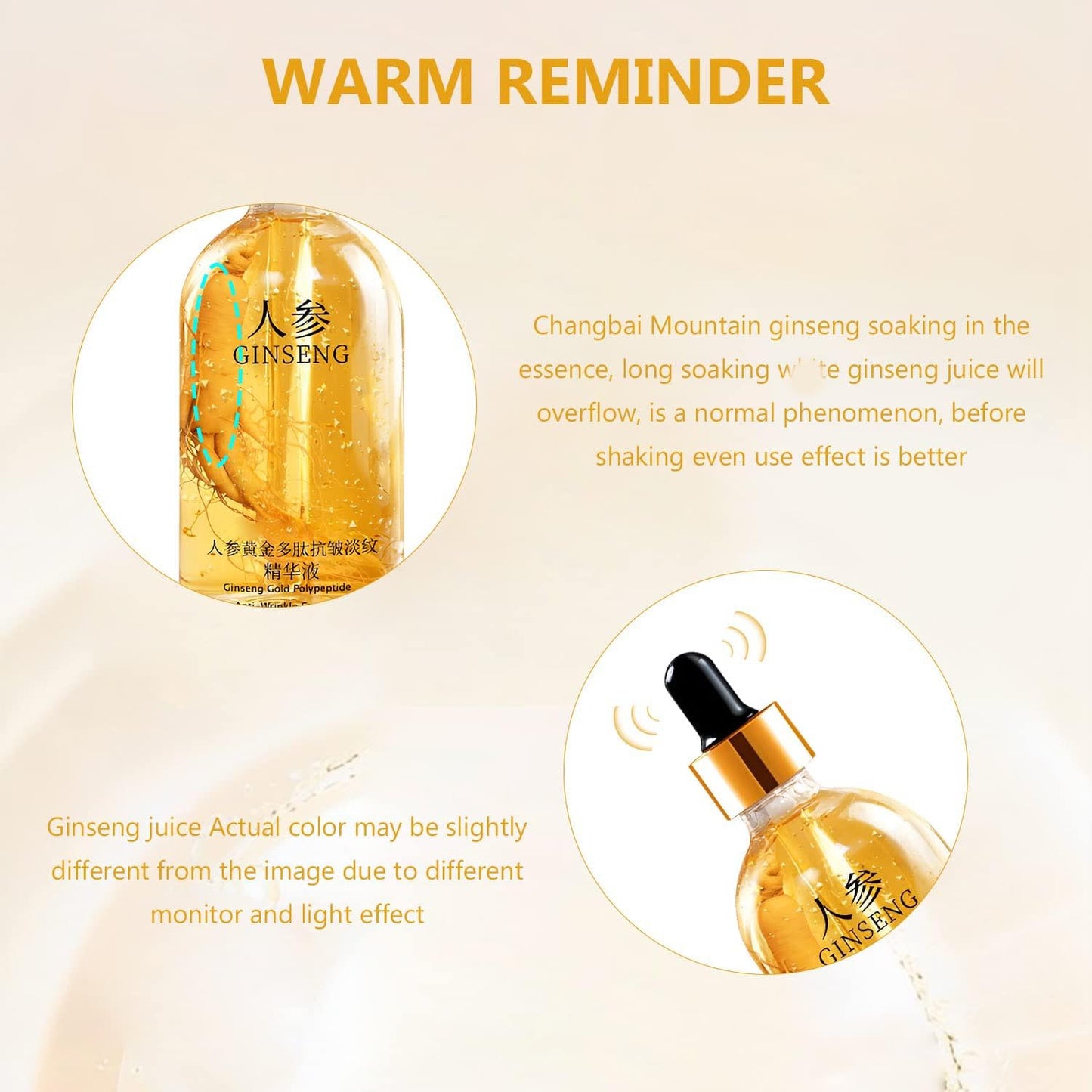 Ginseng Serum,Ginseng Polypeptide Anti-Ageing Essence Oil,Ginseng Gold Polypeptide Anti-Wrinkle Essence,One Ginseng per Bottle for Tightening Sagging Skin Reduce Fine Lines (2PCS)