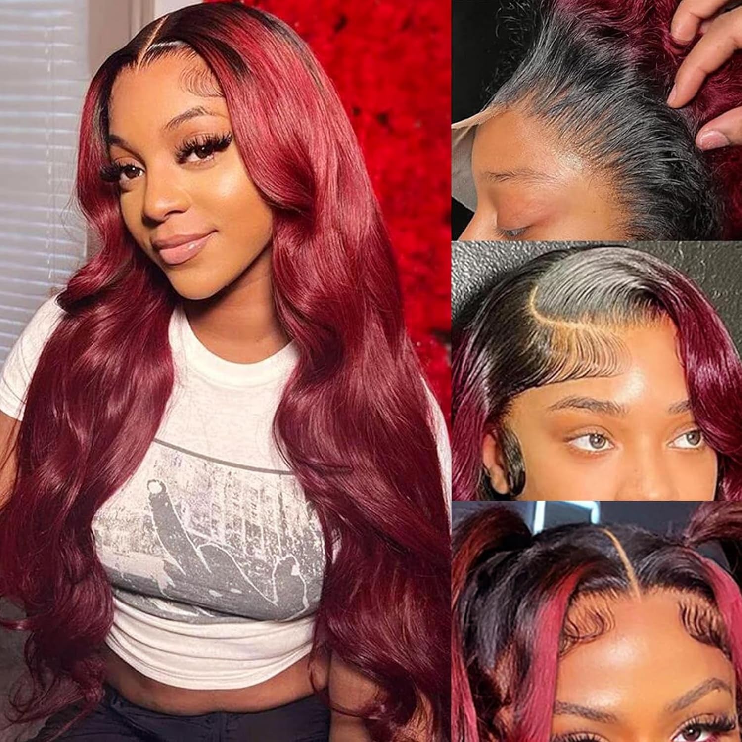 Human Hair Wig 5X5 Omber Burgundy 99J Body Wave Lace Front Wigs Human Hair Burgundy Human Hair Wig 200% Density 99J Body Wave HD Lace Front Wigs Human Hair