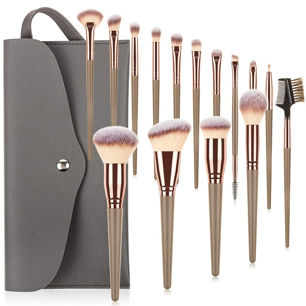 16Pcs Professional Makeup Brushes Set Bag Foundation Eyelash Eyebrow Eyeshadow Cosmetic Make up Tool(16Pcs,Coffee)