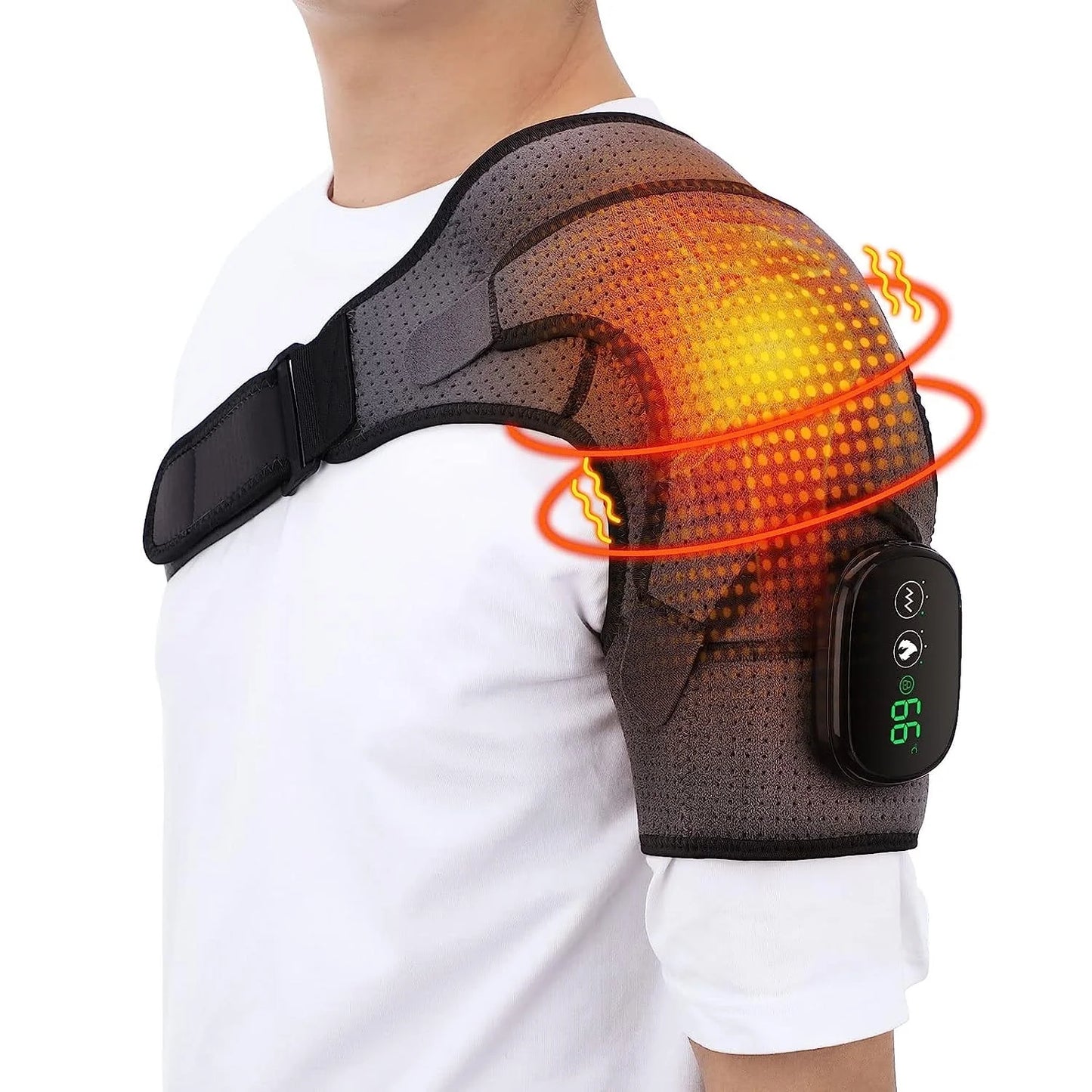 Cordless Heated Shoulder Brace, Shoulder Massager Heating Pads for Rotator Cuff Upper Arm Muscle Stress Relief 3 Heating and Vibrati Men Women Heated Wrap