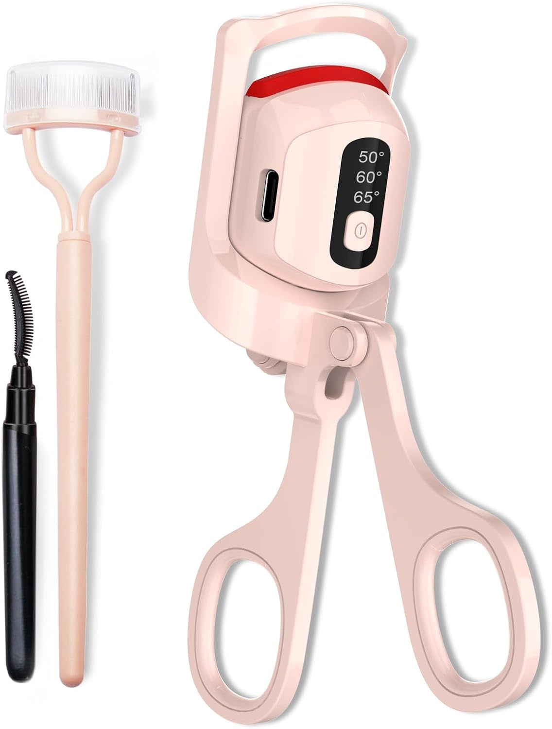 Heated Eyelash Curler, Temperature Display Heated Lash Curler with Separator Tool and Brush, 3 Heating Modes Rechargeable Electric Eyelash Curler for Stunning Lashes in Minutes (Pink)