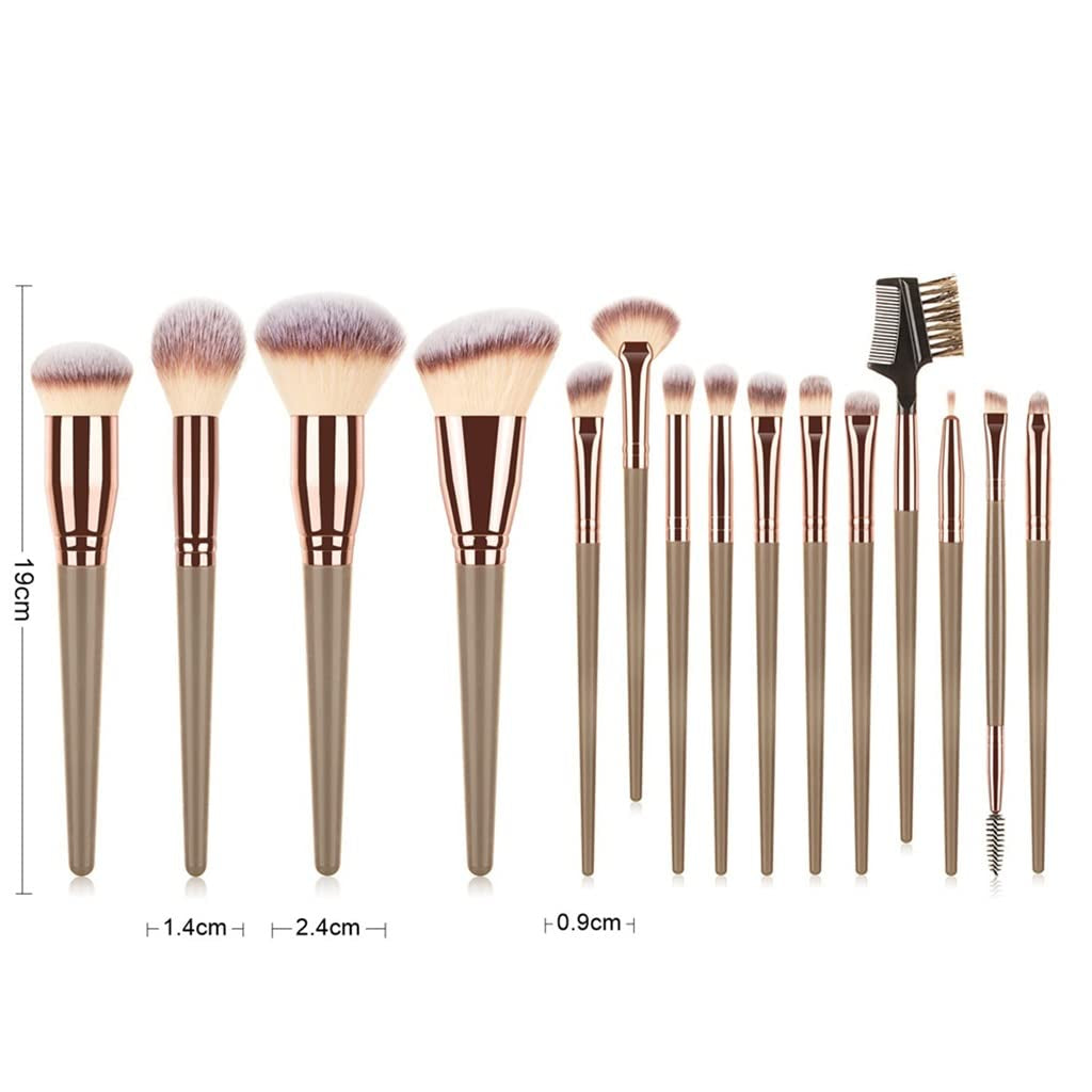 16Pcs Professional Makeup Brushes Set Bag Foundation Eyelash Eyebrow Eyeshadow Cosmetic Make up Tool(16Pcs,Coffee)