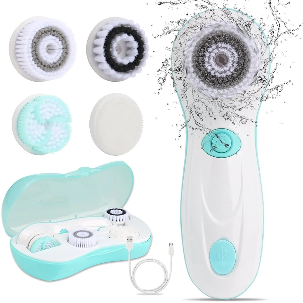 Facial Cleansing Brush Electric Face Brush Scrubber for Exfoliating with 4 Cleanser Heads, 2 Speeds