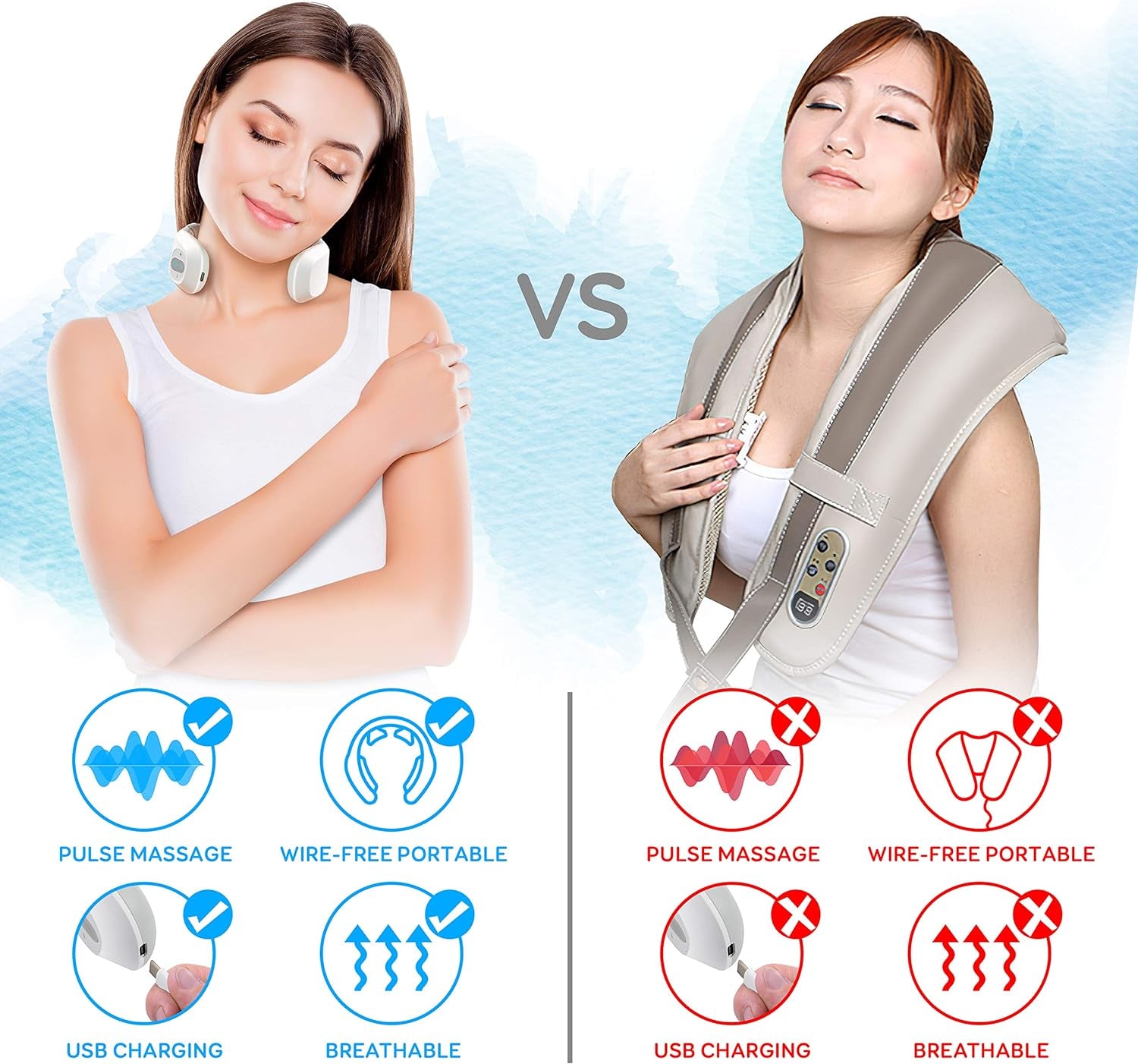 Smart Neck Massager with Heat - Cordless Rechargeable Trigger Point Deep Tissue Portable Neck Massager W/ Heat Vibration, for Men & Women -  SLNKMSG120, White