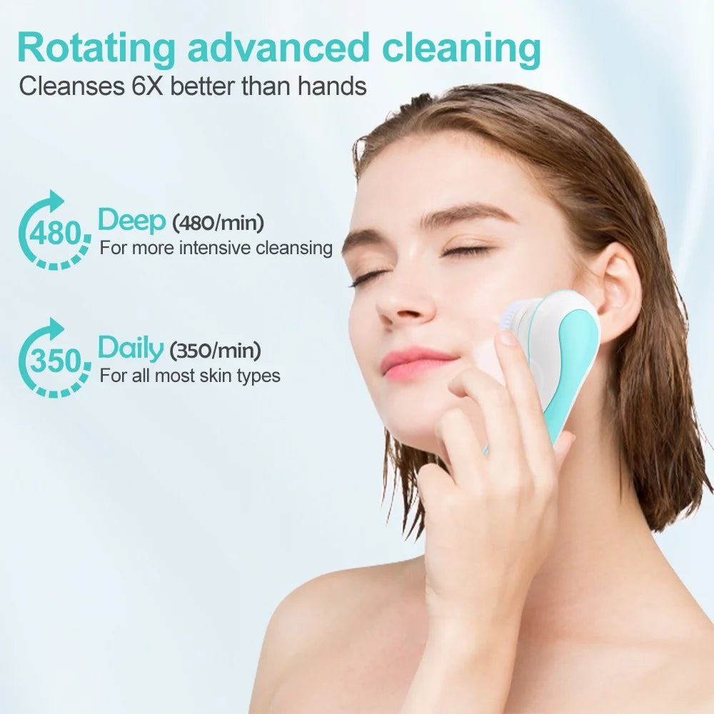 Facial Cleansing Brush Electric Face Brush Scrubber for Exfoliating with 4 Cleanser Heads, 2 Speeds