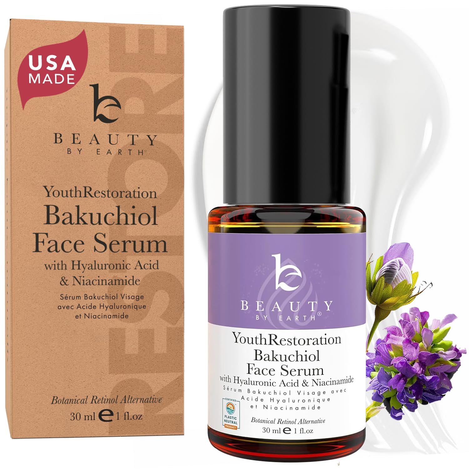 Bio Retinol Alternative Bakuchiol Serum - Smooths Skin & Reduces Fine Lines, USA Made with Natural & Organic Ingredients, Anti-Aging Skin Care Formula, Vegan, Cruelty Free