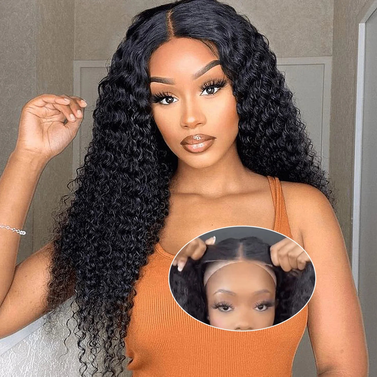 Wear and Go Glueless Wigs Human Hair Kinky Curly 4X4 Lace Front Wigs Human Hair Glueless Wig for Beginners Curly Closure Wigs Human Hair for Women 28 Inch