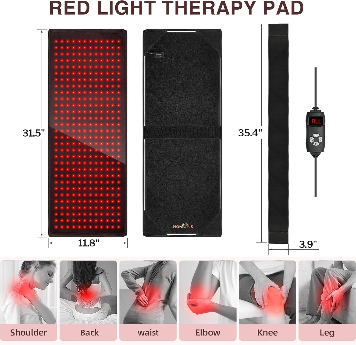 Red Light Therapy Pad, 31.5" × 11.8" Infrared Light Therapy Pad with 5 Light and 6 Timer Levels, 360 3-In-1 LED Modules, 660Nm & 850Nm near Infrared with Pulse Mode