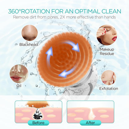 Facial Cleansing Brush-Spin Face Scrubber Exfoliator Rechargeable, 2-Speed Rotation, Electric Face Wash Brushes for Cleansing and Exfoliating, with 2 Brush Heads, Grey