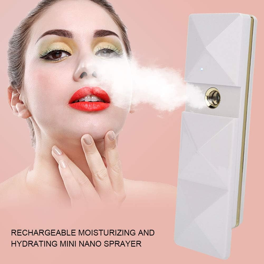 Facial Mister Face Mist Sprayer Protable USB Handy Mist Spray Humidifier Face Hydration Atomization Sprayer USB Rechargeable Mini Beauty Device(White)