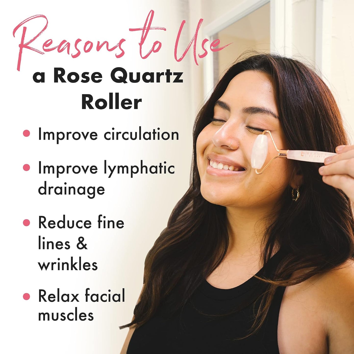 Rose Quartz Face Roller - Relaxation Gifts for Women, Skin Care Tools for Fine Lines and Wrinkles, Valentines Day Gifts, Beauty Gift Ideas, Face Massager Tools, Facial Tools, Self Care Gifts for Women