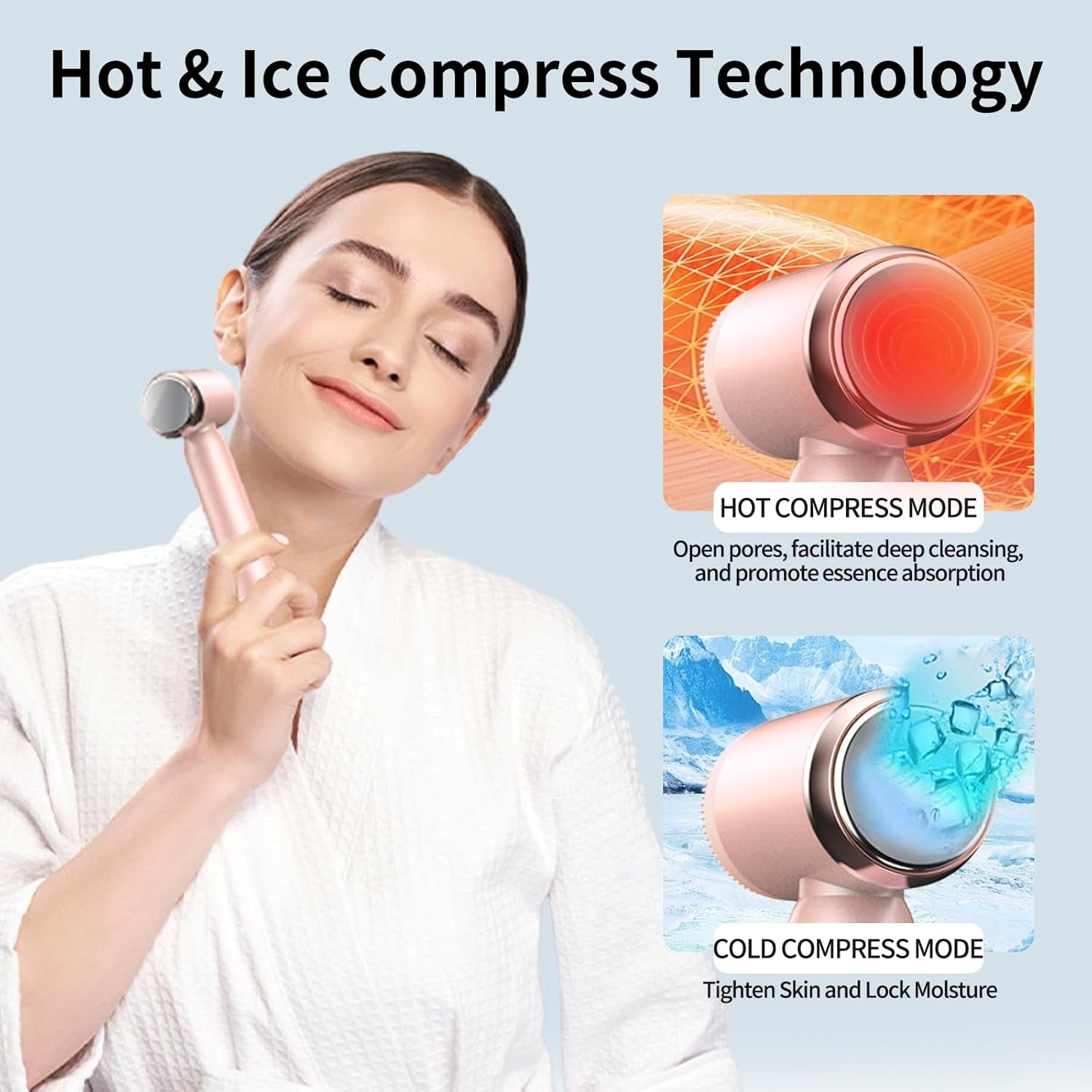 Electric Facial Cleansing Brush,8-In-1 Face Cleansing Brush with Hot & Cold Compress, 6 Brush Heads, 3 Spin Speeds, Waterproof Face Scrubber for Exfoliating, Deep Cleansing,Massaging (Pink)