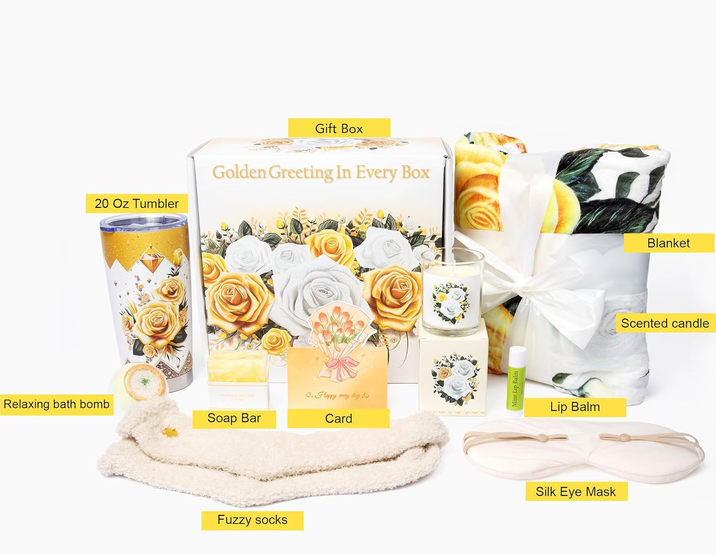 Care Package for Women 9 Pcs- Self Care Kit Birthday Basket for Women, Unique Get Well Soon Gift Baskets for Women, Thank You Box, Spa Gift Set Bundle for Mom, Her, Wife, Girlfriend, Coworker (White)